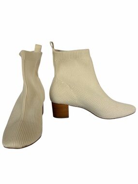 Joie Neely Cream Knit Sock Ankle Boots Block Heel Size 8.5